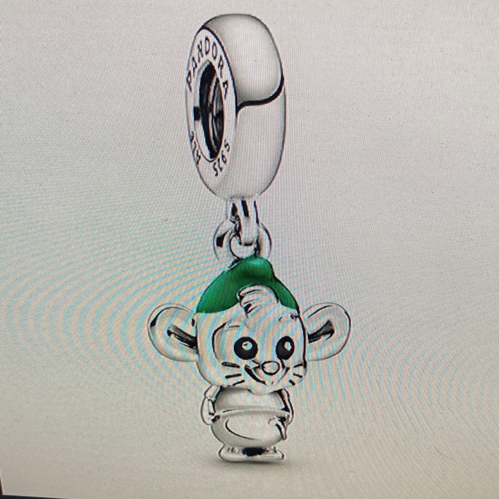 Pandora Mouse Charm with Green Accents